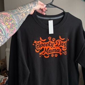 New Small Black and Orange Halloween Theme Spooky Dog Mama Black Sweater